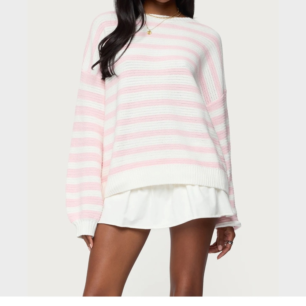 Edikted Pink and White Striped Sweater